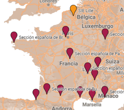 Mapa de las secciones internacionales españolas