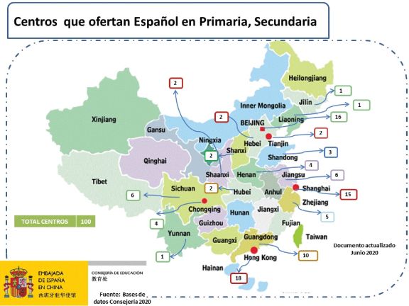 Centros que ofertan español en primaria y secundaria