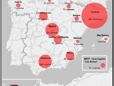 Distribución en el mapa de los titulados curso 2019-2020