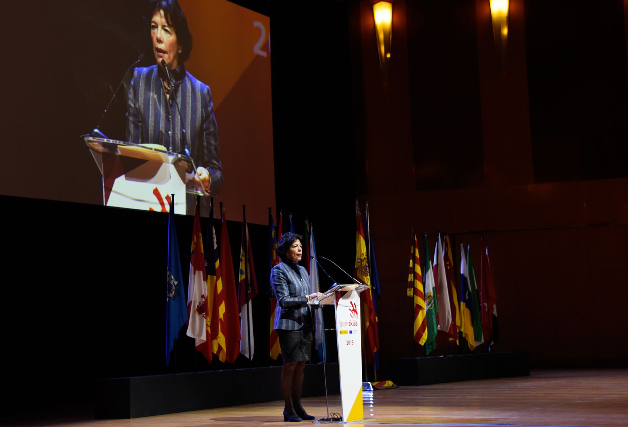 La ministra de Educación y FP, Isabel Celaá, durante la inauguración de Spainskills 2019.