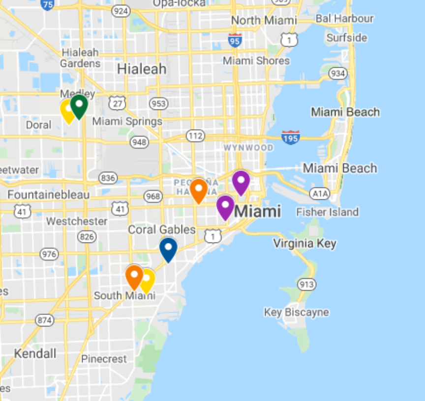 Mapa de las escuelas PEI de Miami