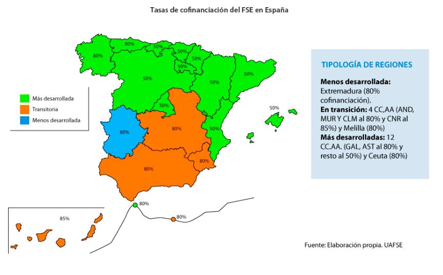 mapa tasa cofinanciación del FSE