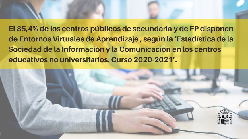 El 85,4% de los centros públicos de secundaria y de FP disponen de Entornos Virtuales de Aprendizaje (EVA)