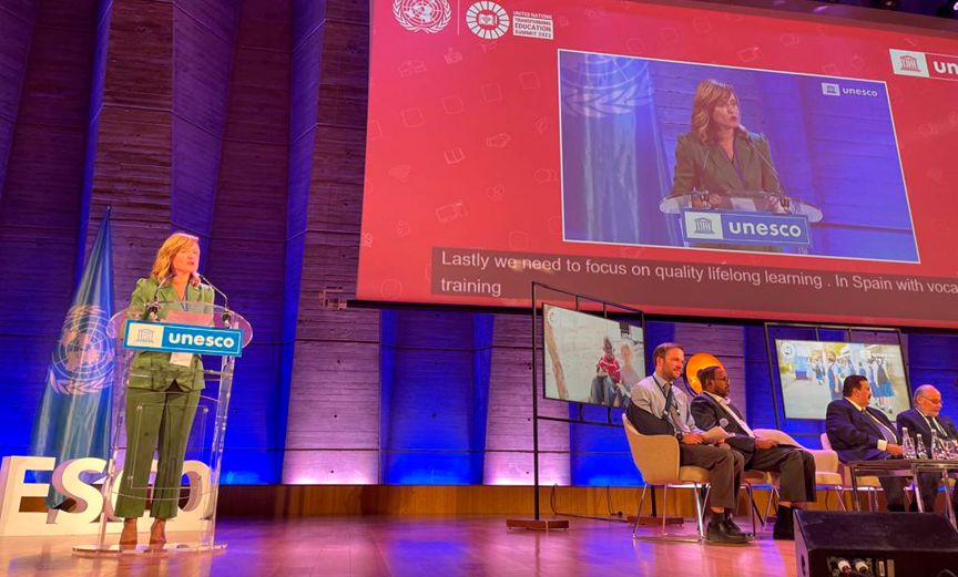 La ministra de Educación y Formación Profesional, Pilar Alegría, interviene en la cumbre preparatoria de la Unesco