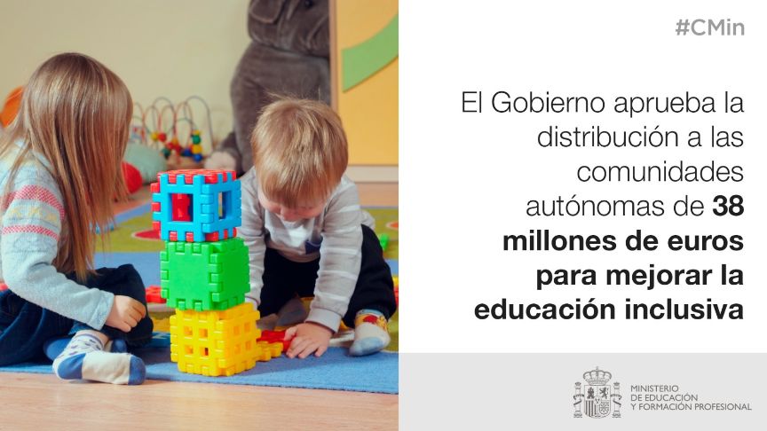 El Gobierno aprueba la distribución a las comunidades autónomas de 38 millones de euros para mejorar la educación inclusiva