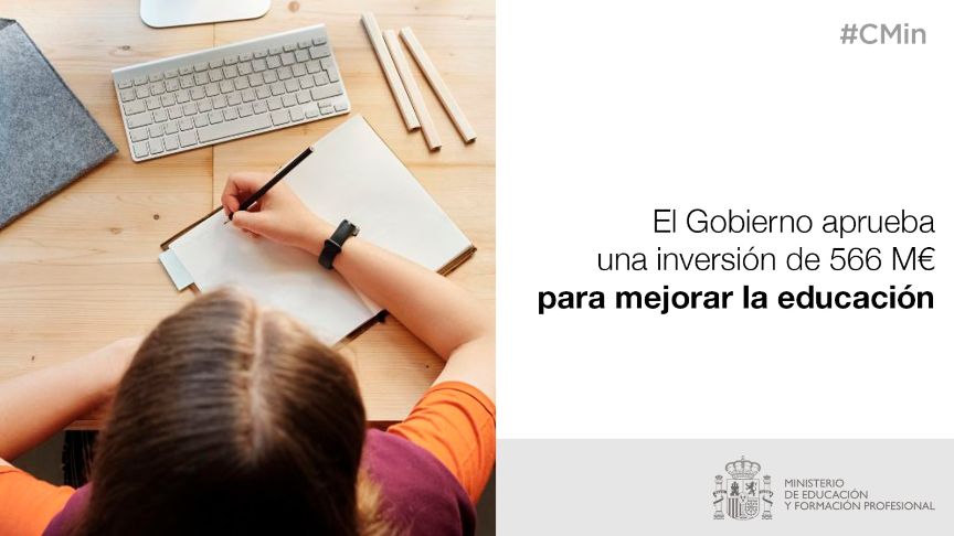 El Gobierno invierte 566 millones en la mejora de la educación