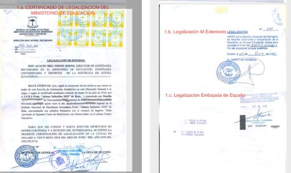 Ejemplo de documento de legalización del certificado académico