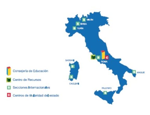 Mapa de la acción educativa española en Italia