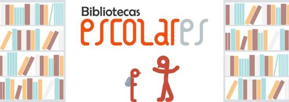 ilustración de dos librerías y en el centro texto: Bibliotecas escolares