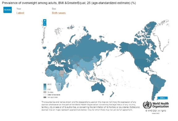 Mapa sobre obesidad en el mundo