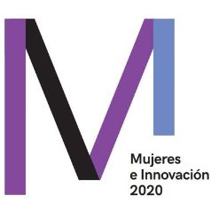 logo de mujeres e innovacion letra M 2n morados