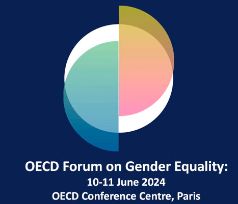 Sobre fondo azul con letra blanca 2024 OECD Forum on Gender Equality