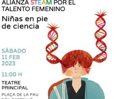 Imagen de la entrega de premios con ilustración de niña con coletas de cadena de adn