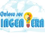 Logo del proyecto quiero ser ingeniera con las letras en azul y el dibujo de una bombilla