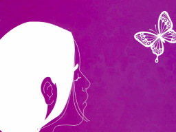 ilustración en fondo morado con silueta de cabeza de una mujer y una mariposa 